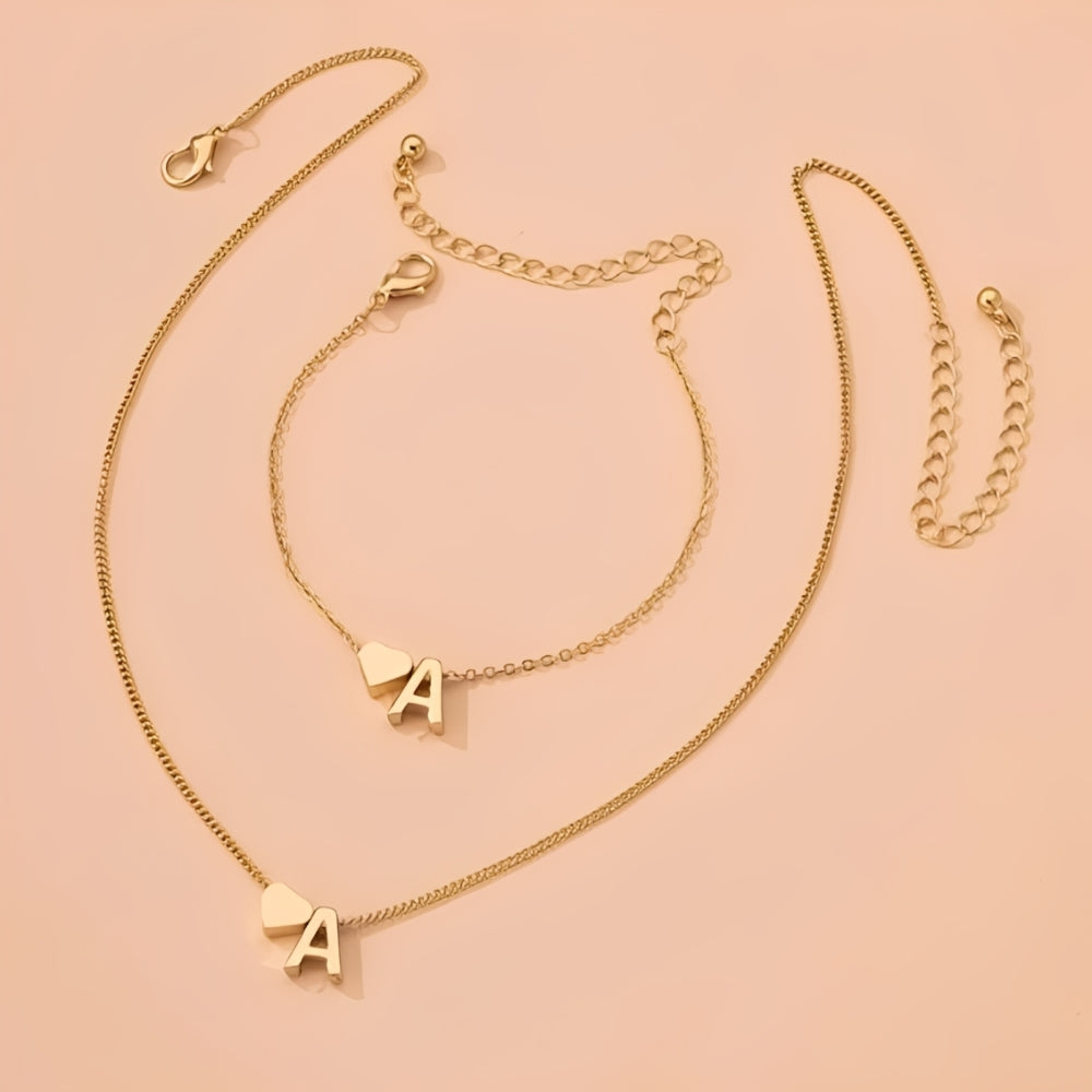 Initial heart jewelry set - Initial love jewelry set
