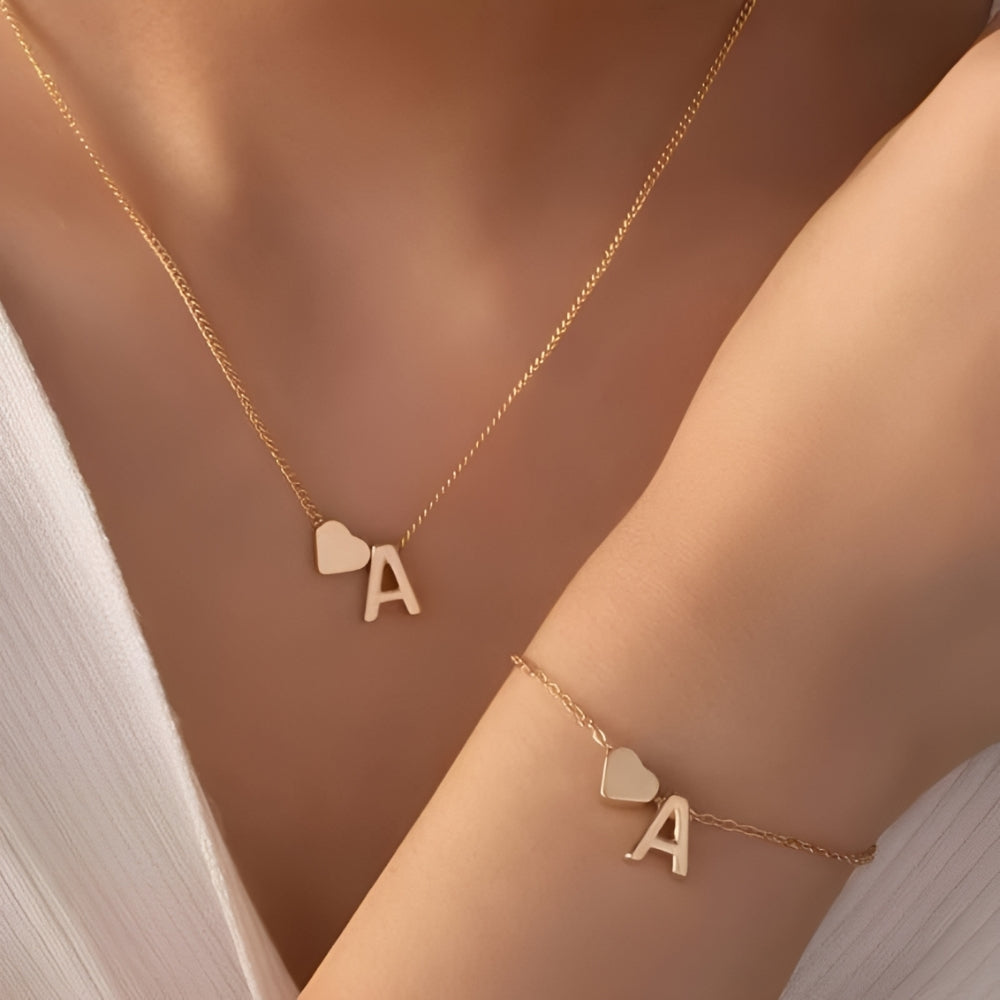Initial heart jewelry set - Initial love jewelry set