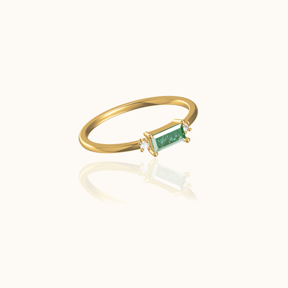 Fen - Soft Baguette Ring with Green Detail