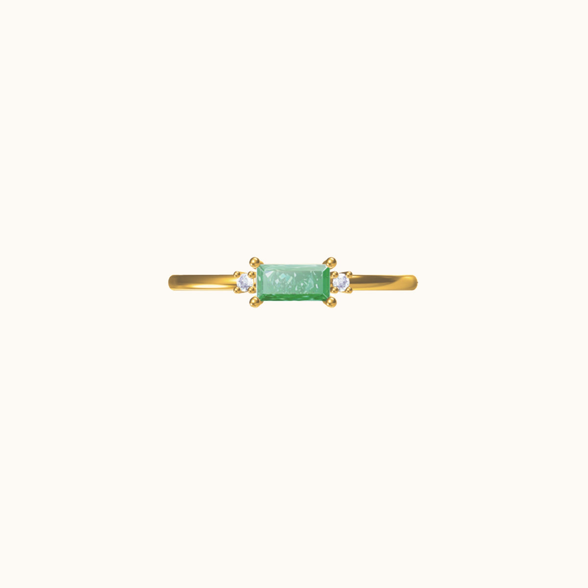 Fen - Soft Baguette Ring with Green Detail