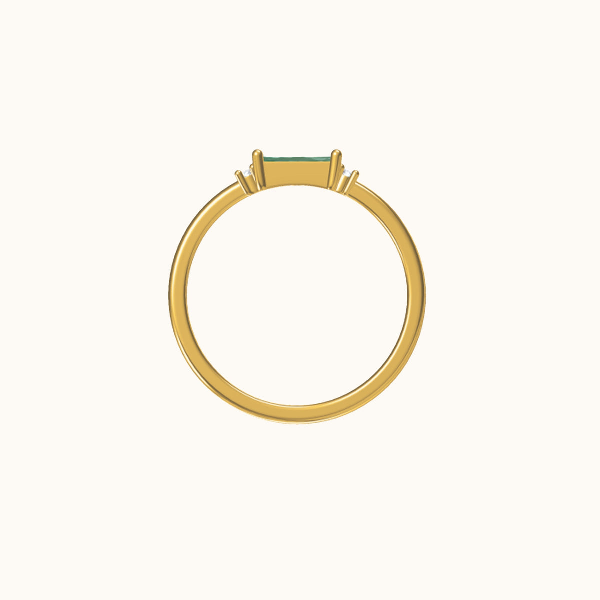 Fen - Soft Baguette Ring with Green Detail