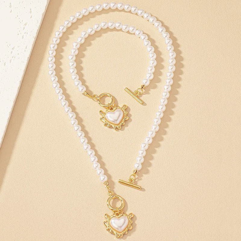 Lara – Necklace and bracelet set heart Perlé
