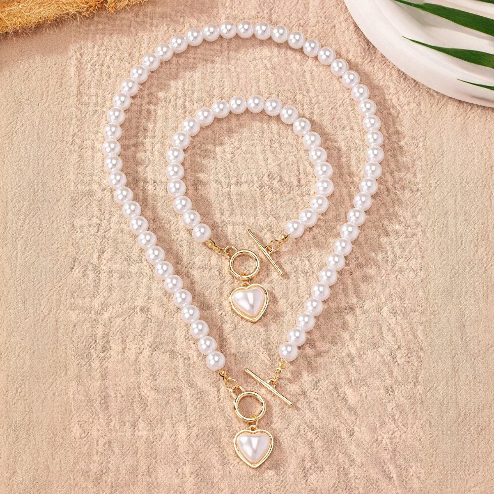 Lara – Necklace and bracelet set heart Perlé