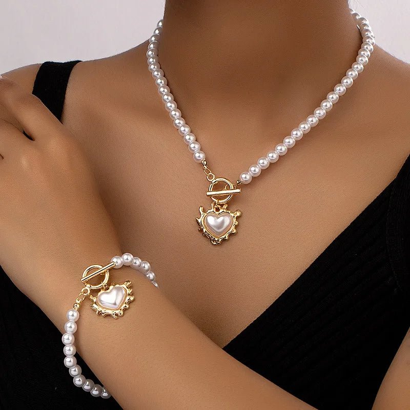 Lara – Necklace and bracelet set heart Perlé