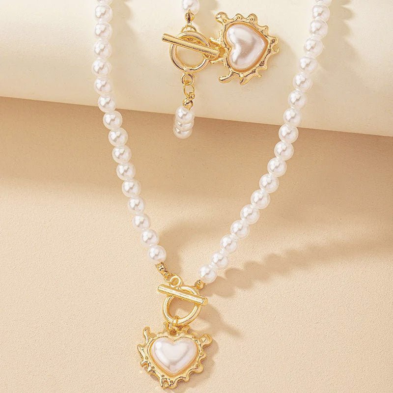 Lara – Necklace and bracelet set heart Perlé