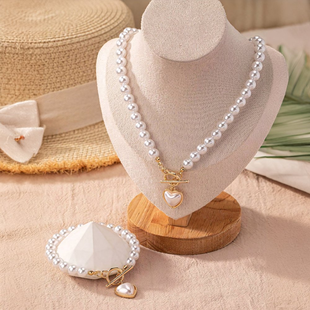 Lara – Necklace and bracelet set heart Perlé