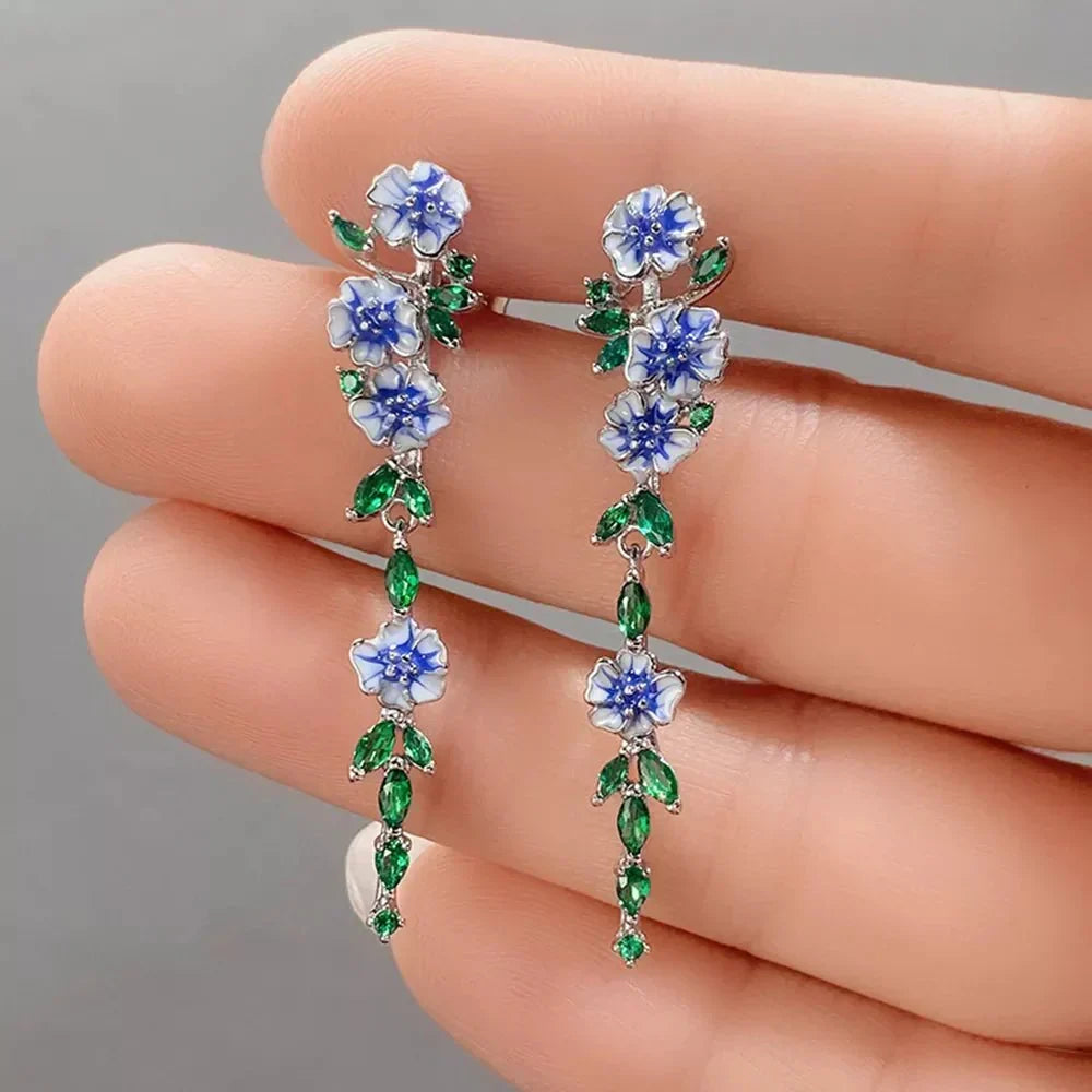 Yara – Hanging Blue Flower Earrings