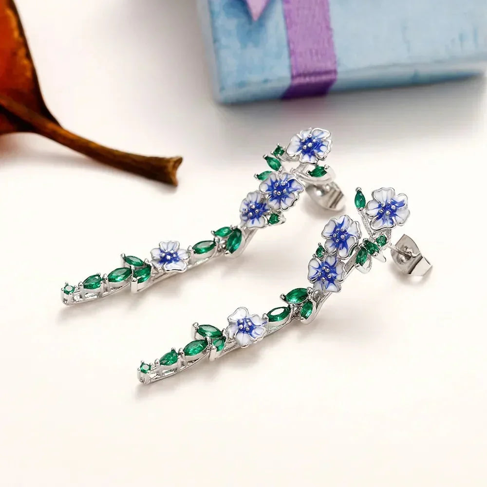Yara – Hanging Blue Flower Earrings