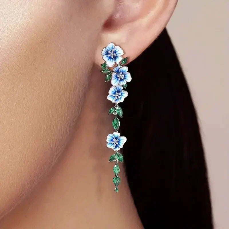 Yara – Hanging Blue Flower Earrings