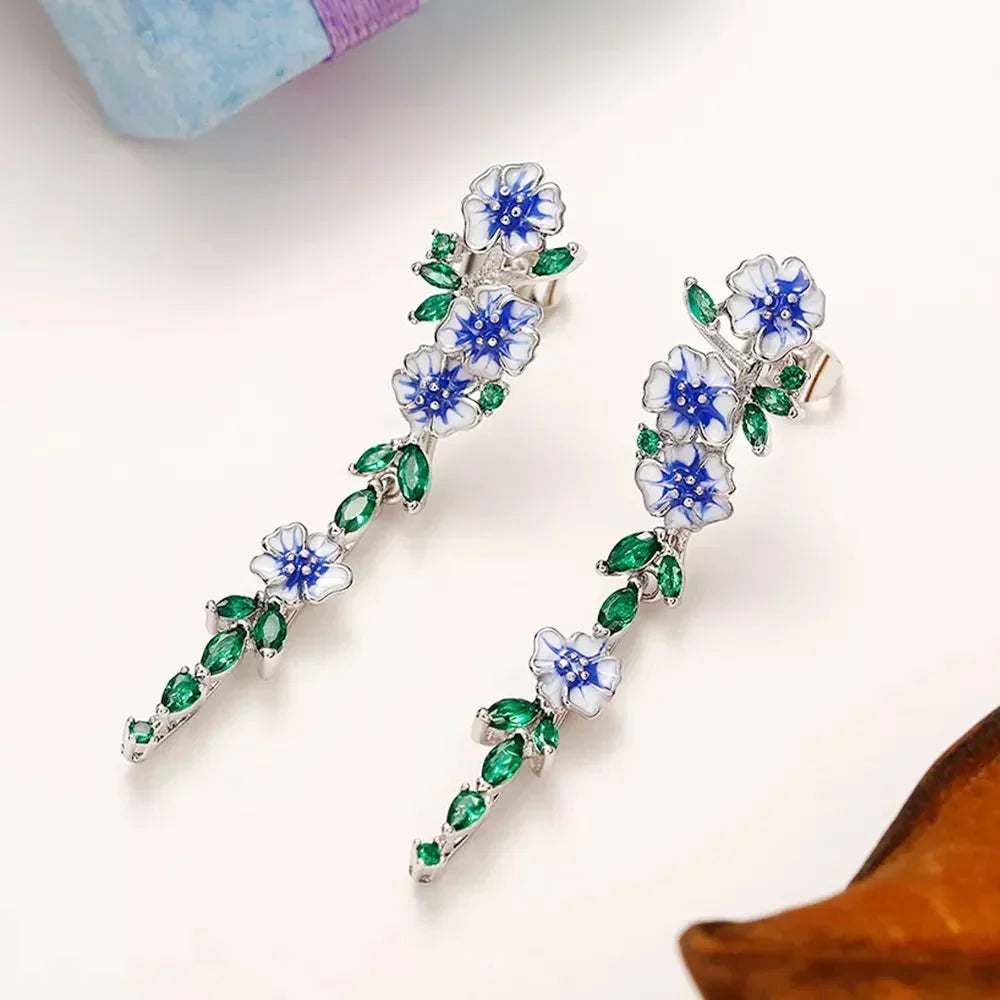 Yara – Hanging Blue Flower Earrings