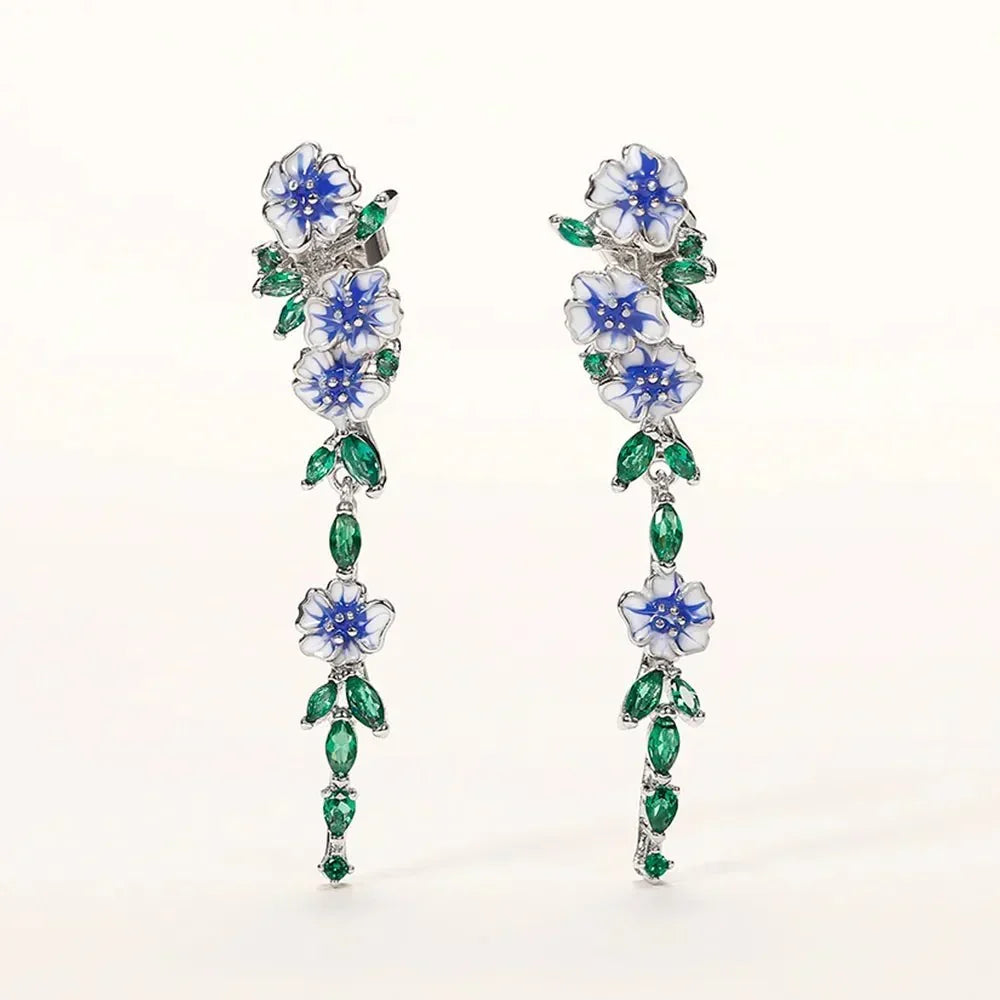 Yara – Hanging Blue Flower Earrings