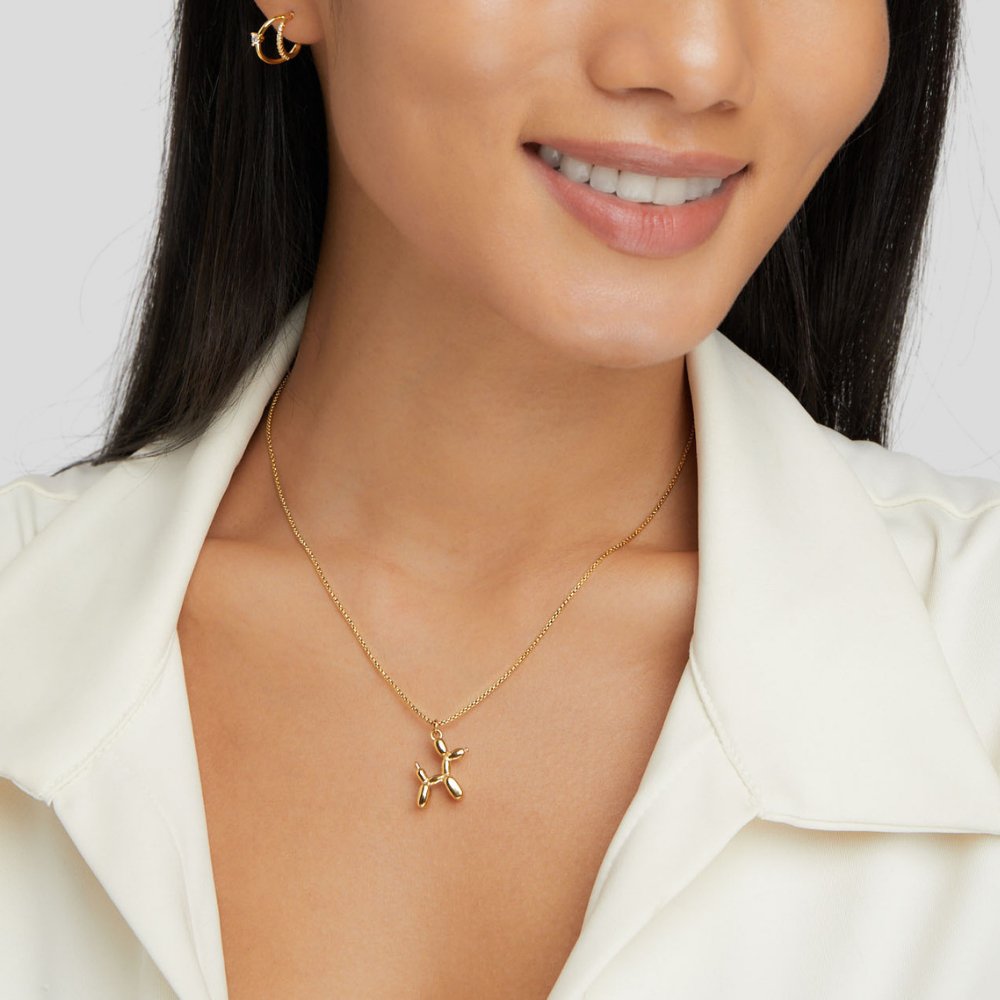 Nerina – Necklace with Dog and Golden Balloon Pendant