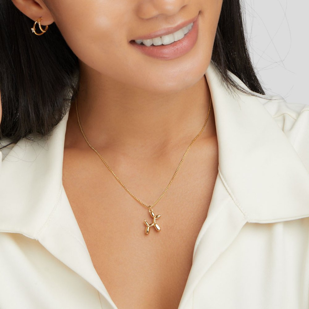 Nerina – Necklace with Dog and Golden Balloon Pendant