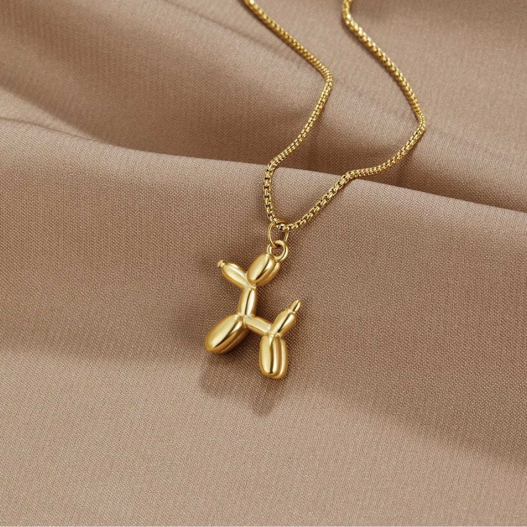 Nerina – Necklace with Dog and Golden Balloon Pendant