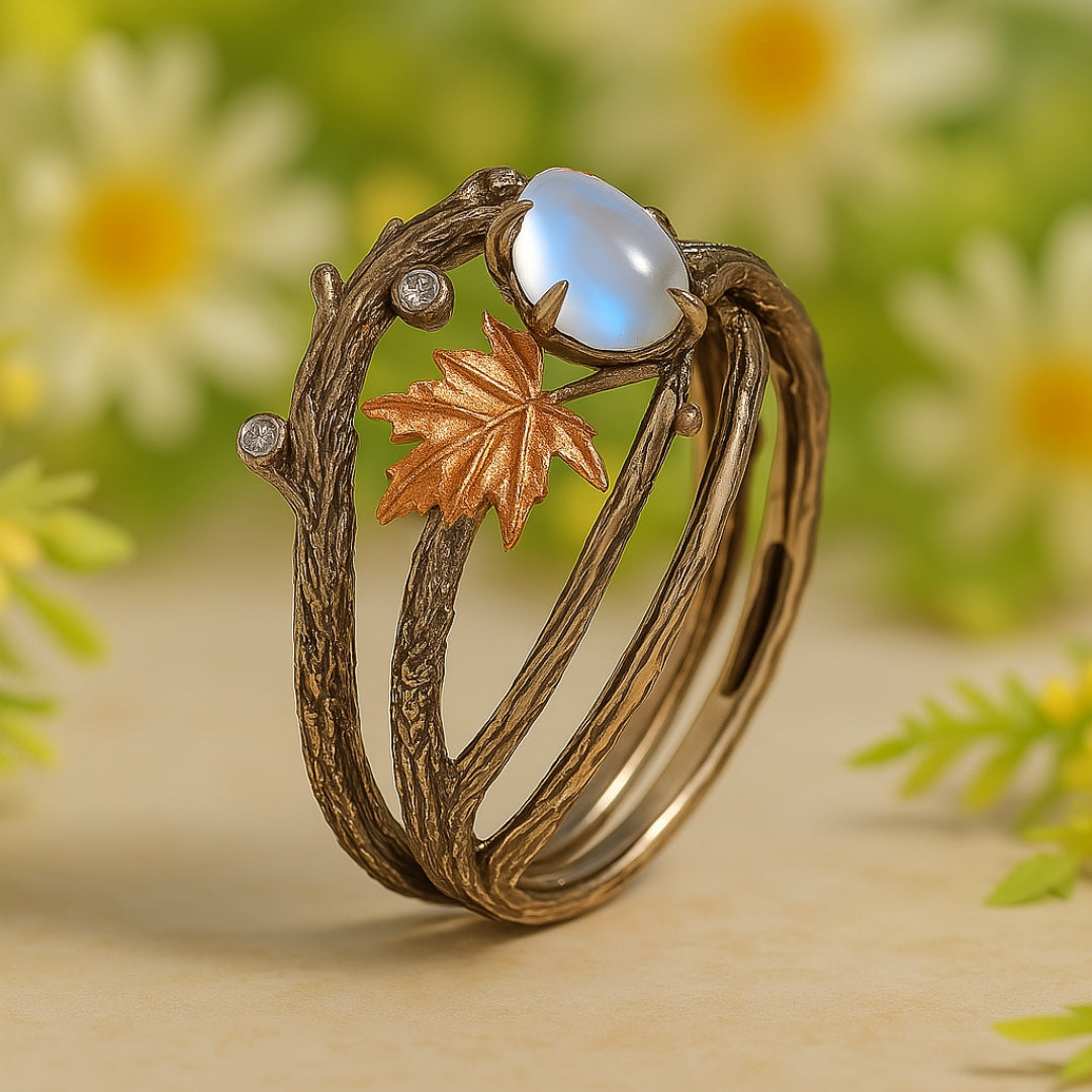 Celestia – Moonstone ring with natural charm