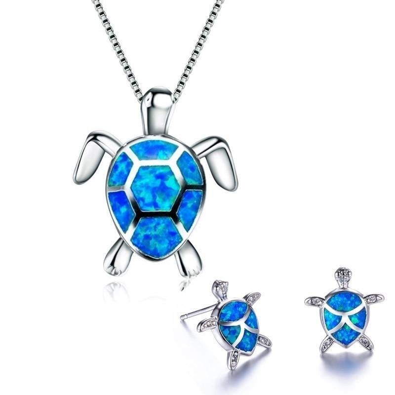 Kailea – Set of opal and silver turtle jewelry (necklace + earrings)